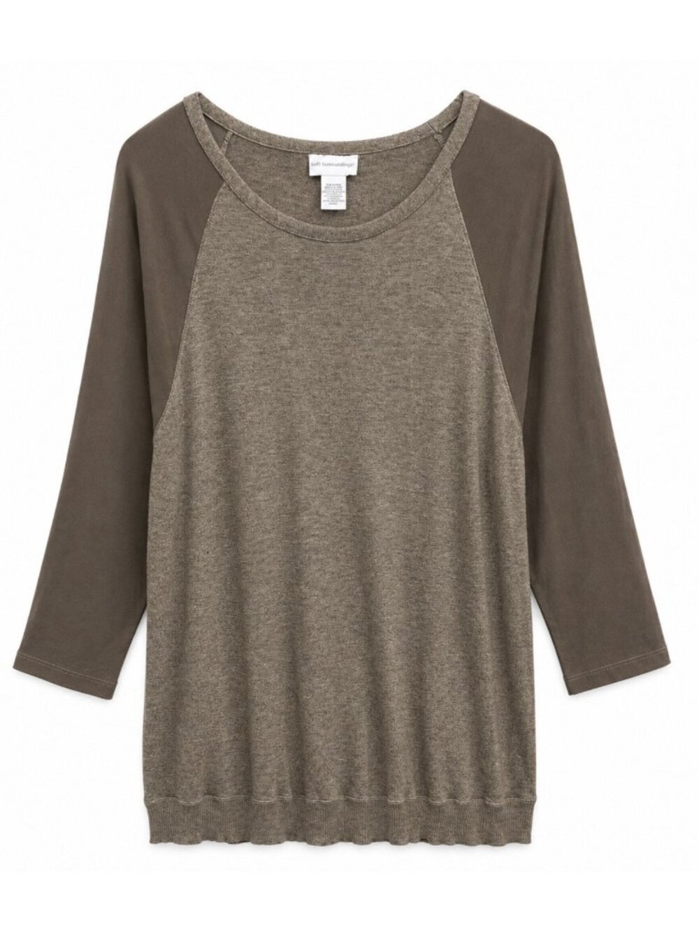 Soft Surroundings Cashmere Blend Womens Tunic Large Brown Raglan 3/4 Sleeves